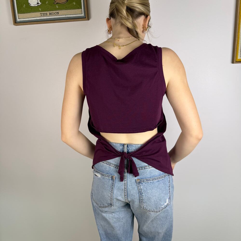 Fabletics plum purple tie back workout tee size Medium